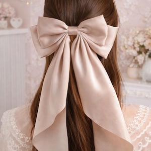 Oversized Satin Hair Bow with Long Tails – Multiple Colors – Handmade Hair Accessory