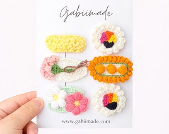 Crochet Hair Clip Set – 6 Piece Handmade Floral Bundle – Gabiimade