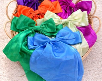 Set of 6 Oversized Satin Hair Bows | Bright Color Boutique Bundle