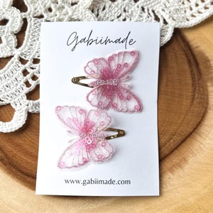 Embroidered Pink Butterfly Hair Clip Set: Handmade Gold  display picture 1