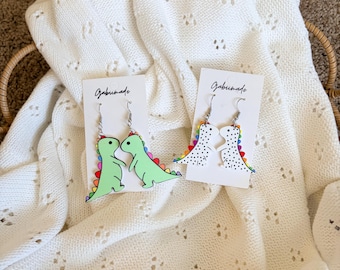 Dinosaur Dangle Earrings | Lightweight Acrylic Rainbow Jewelry