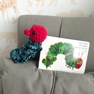 Handmade Crochet Caterpillar Plushie: Storytime Companion with Book