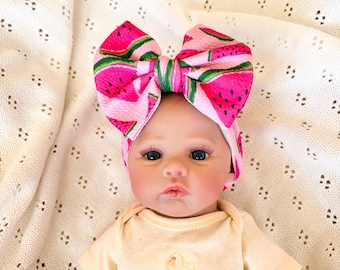 Baby Headband Set – Watermelon, Velvet, Cream Bows (Set of 3)