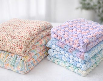 Handmade Crochet Baby Blanket – Plush Chenille Car Seat Lovey Size