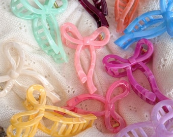 Bow Hair Claw Clip – Pastel Acrylic Accessory for Ponytails, Buns