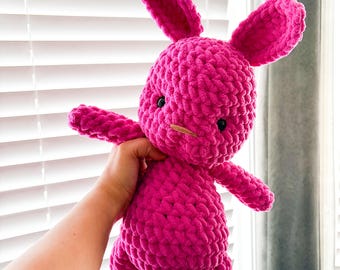 Large Crochet Bunny Plush | Soft Chenille Amigurumi Rabbit Toy