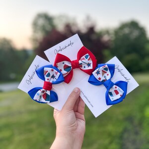 July 4th Hair Bow, Festive Patriotic Accessories for Kids/ Adults, Patriotic Red, White & Blue Bow for Girls