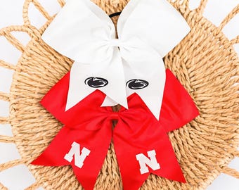 Handmade Cheer Bows | Penn State, Nebraska Game Day Spirit Ponytail Accessory