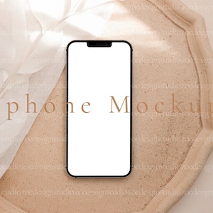 Maqueta de iPhone Boho Maqueta de pantalla de iPhone Maqueta móvil Maqueta de teléfono plano Maqueta de sitio web Maqueta de marca Maqueta de teléfono de boda
