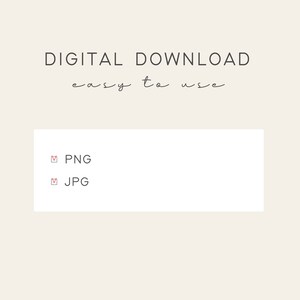 Pu&ograve; includere: Grafica di download digitale con il testo "DIGITAL DOWNLOAD easy to use" e un elenco di tipi di file: PNG e JPG.