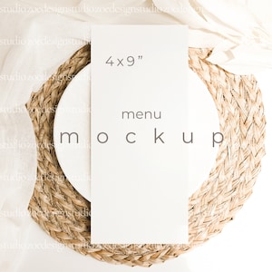 Bruiloft menukaart mockup Boho menukaart mockup minimalistisch bruiloft tafelmenu mockup 4 x 9" kaart mockup uitnodigingsmenu mockup placecard mockup