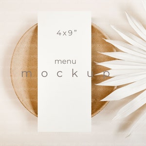 Maqueta de tarjeta de menú de boda Maqueta de tarjeta de menú Boho Maqueta de menú de mesa de boda minimalista Maqueta de tarjeta de 4x9" Maqueta de menú de invitación Maqueta de tarjeta de lugar