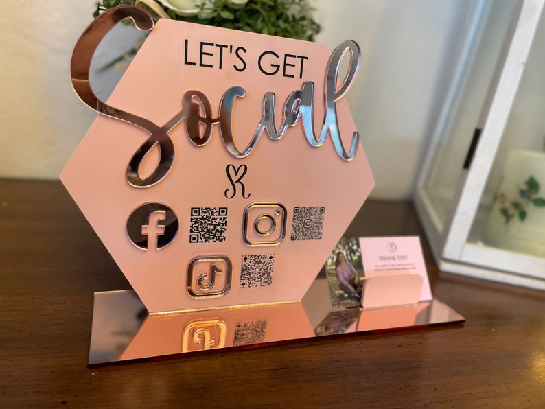 Lets Get Social Signsocial Business Sign With Business Card Holderqr ...