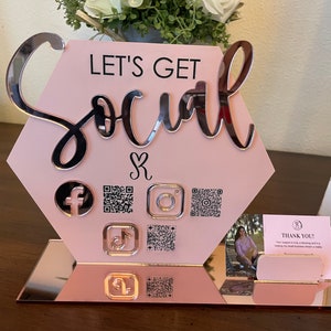 Let’s Get Social Sign|social Business Sign With Business Card Holder|qr ...