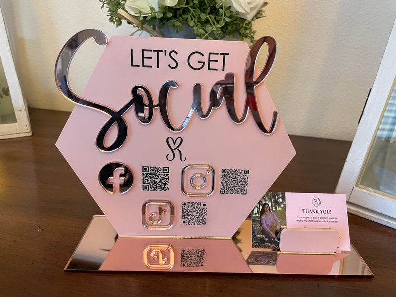 Lets Get Social Signsocial Business Sign With Business Card Holderqr ...