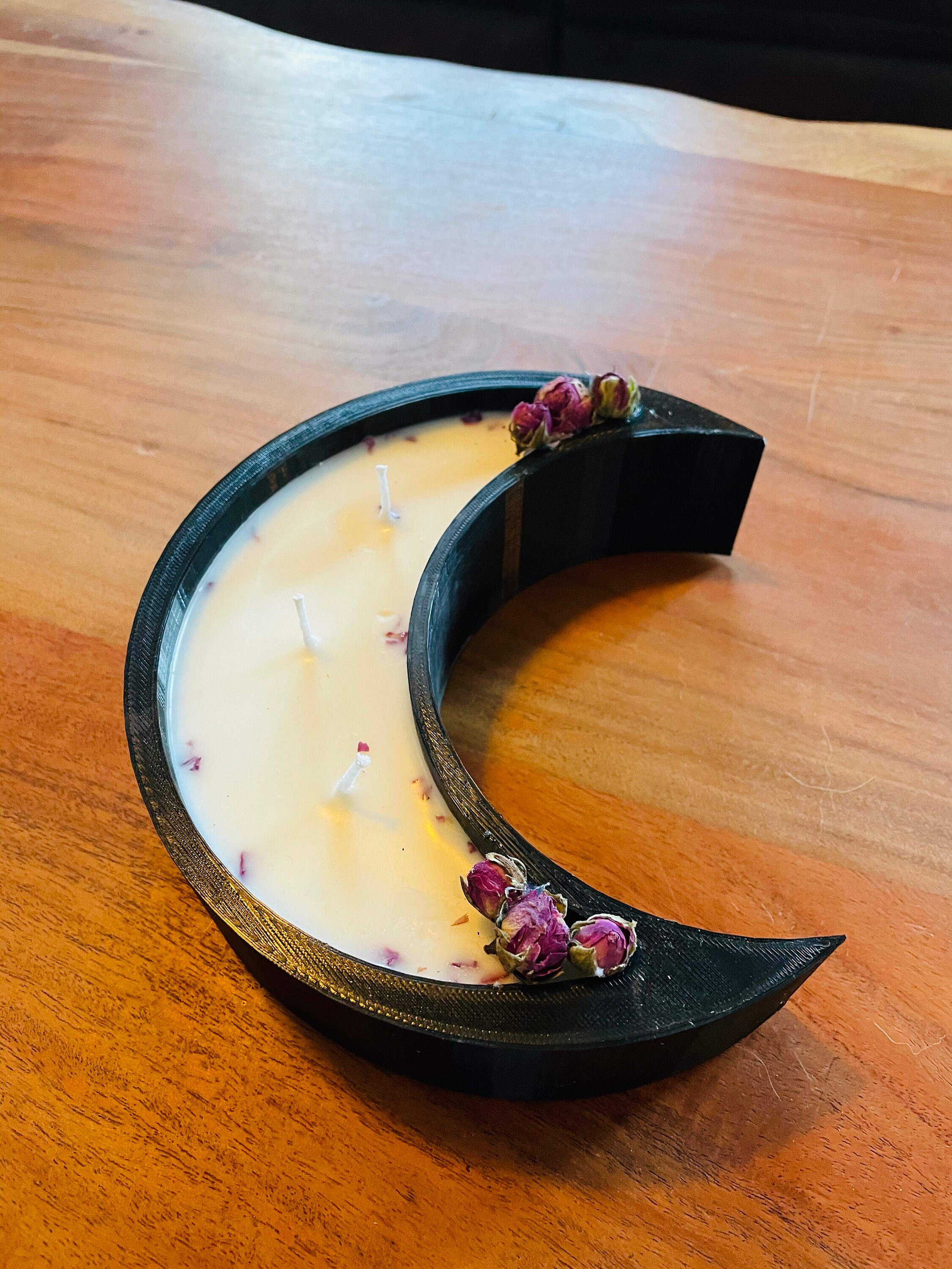 Crescent Rose Moon Candle in reusable container Etsy