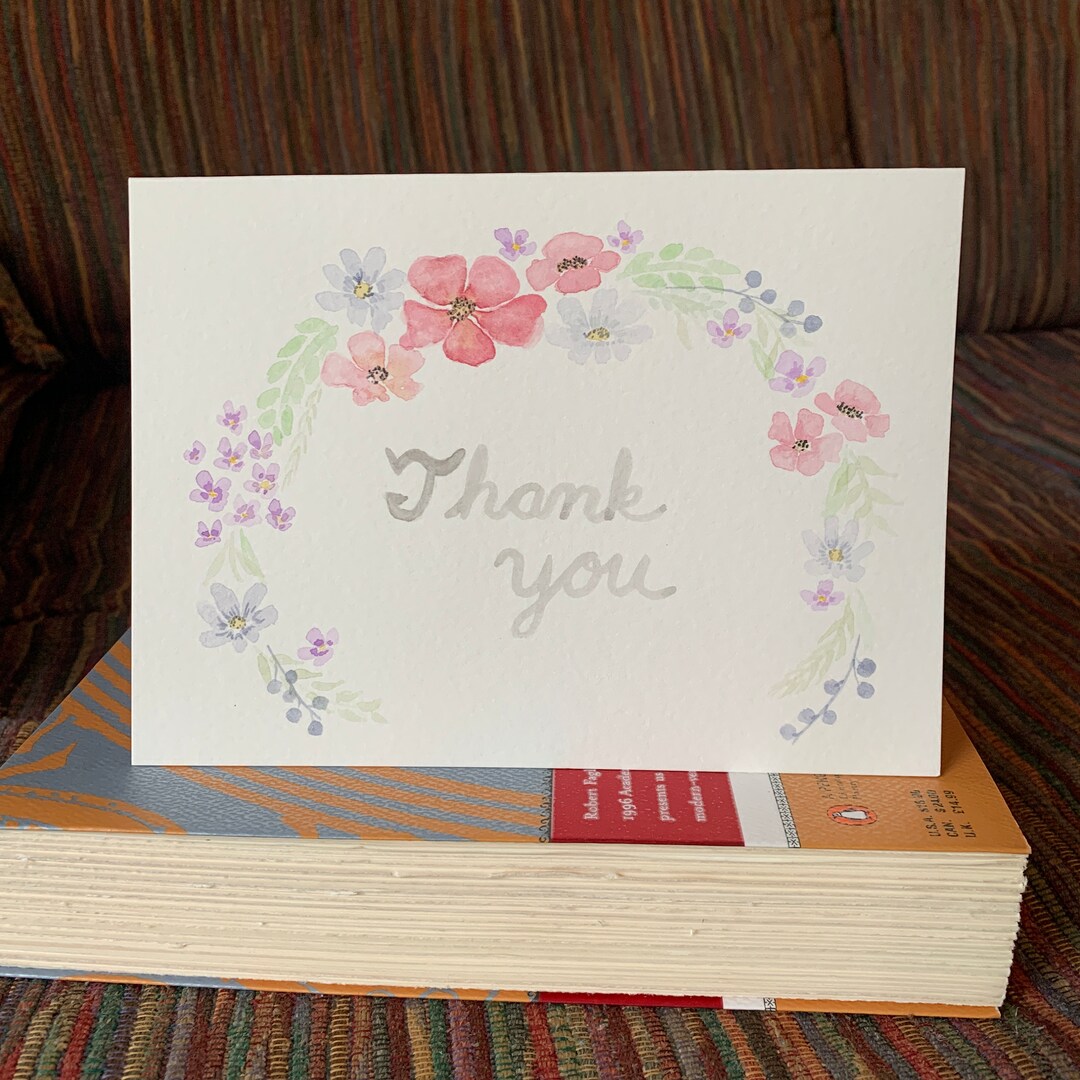 Hand-painted Floral Watercolor Thank You Card, Handmade Original Card ...