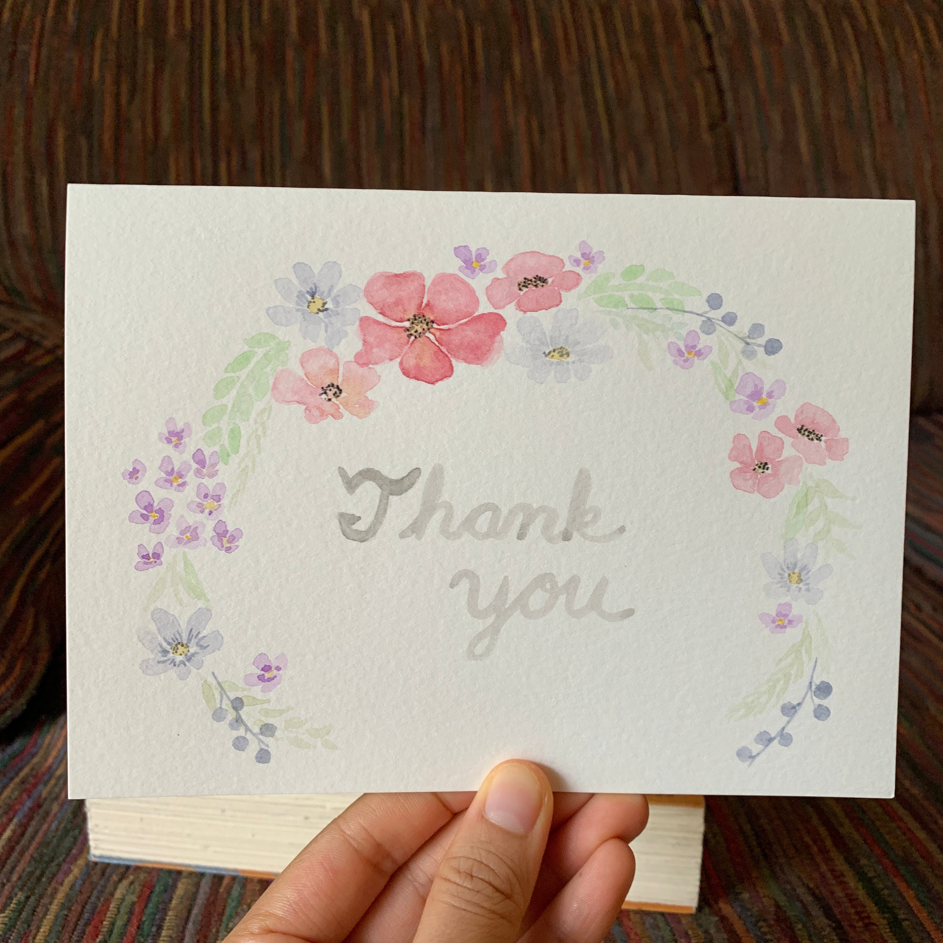 Hand-painted Floral Watercolor Thank You Card, Handmade Original Card ...