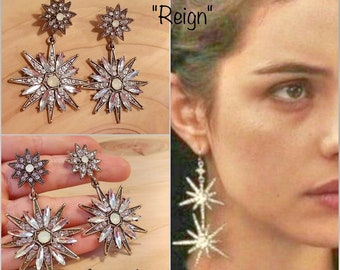 earrings mary stuart reign tv series star medieval renaissance rhinestone glitter gift queen