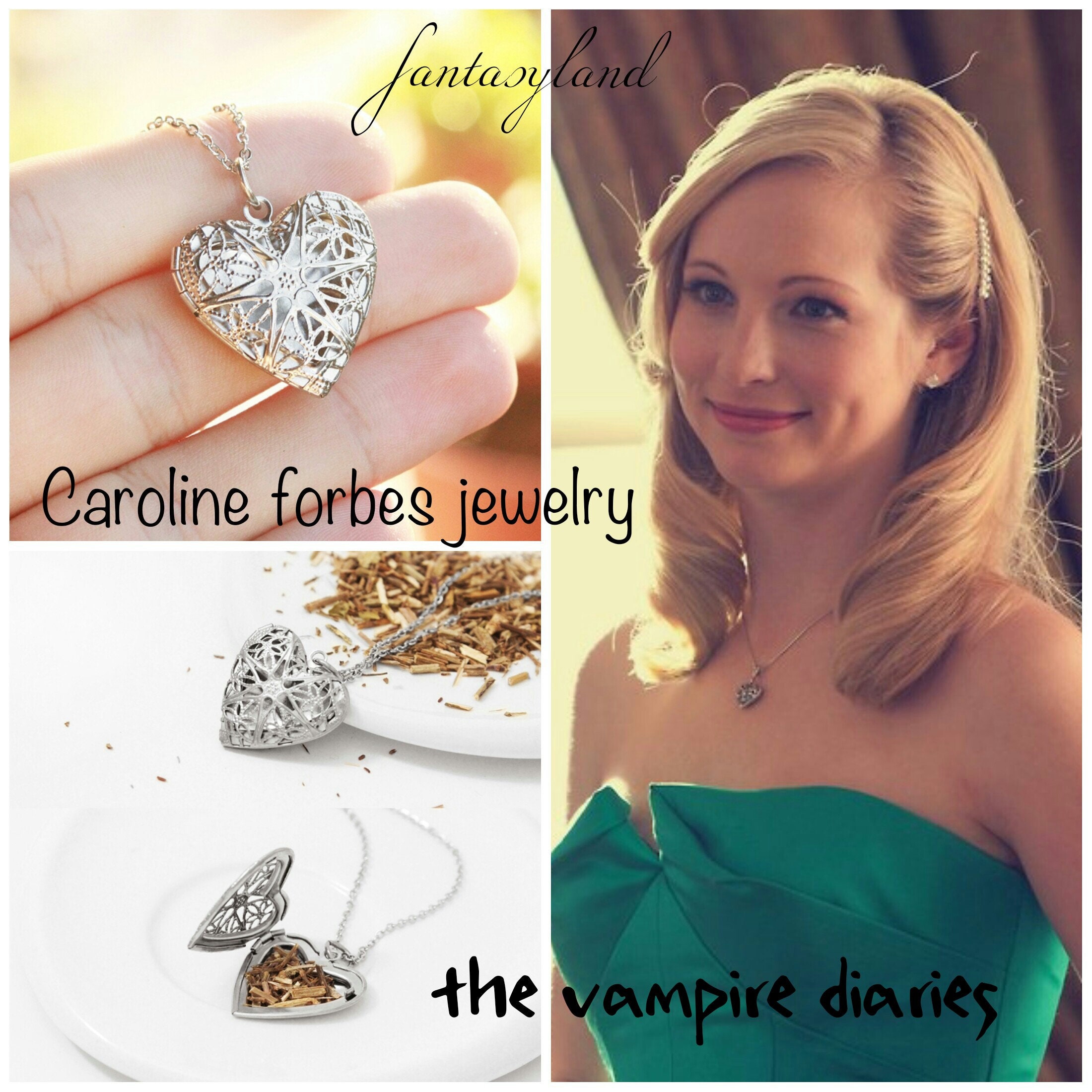 Heart Filigree Locket Necklace Caroline Forbes TV Series -  Sweden