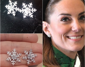 Kate Middleton princess duchess glitter earrings gift light point crystal snowflake elegant