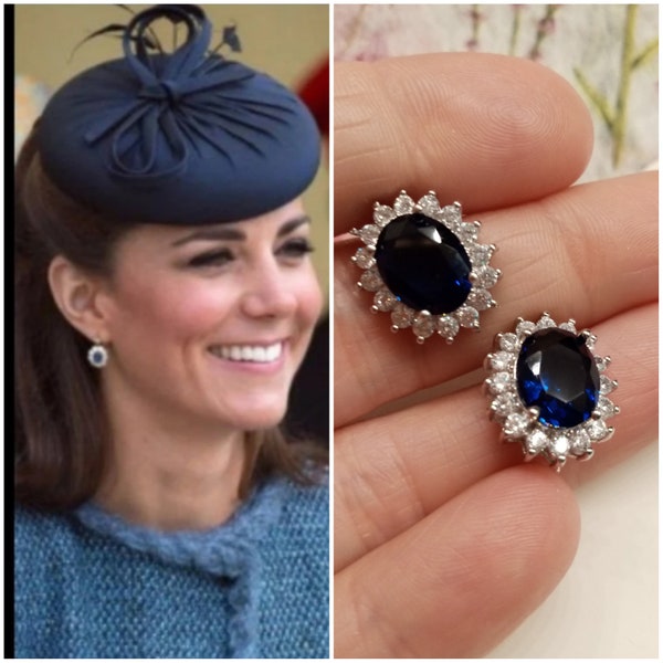 Kate Middleton earrings crystal sapphire shiny rhinestones princess diana queen lady gift
