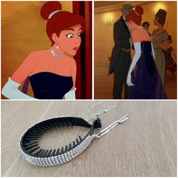 Anastasia hair clip blue dress together in paris fairy tale cartoon brilliant rhinestones princess hair chignon gift