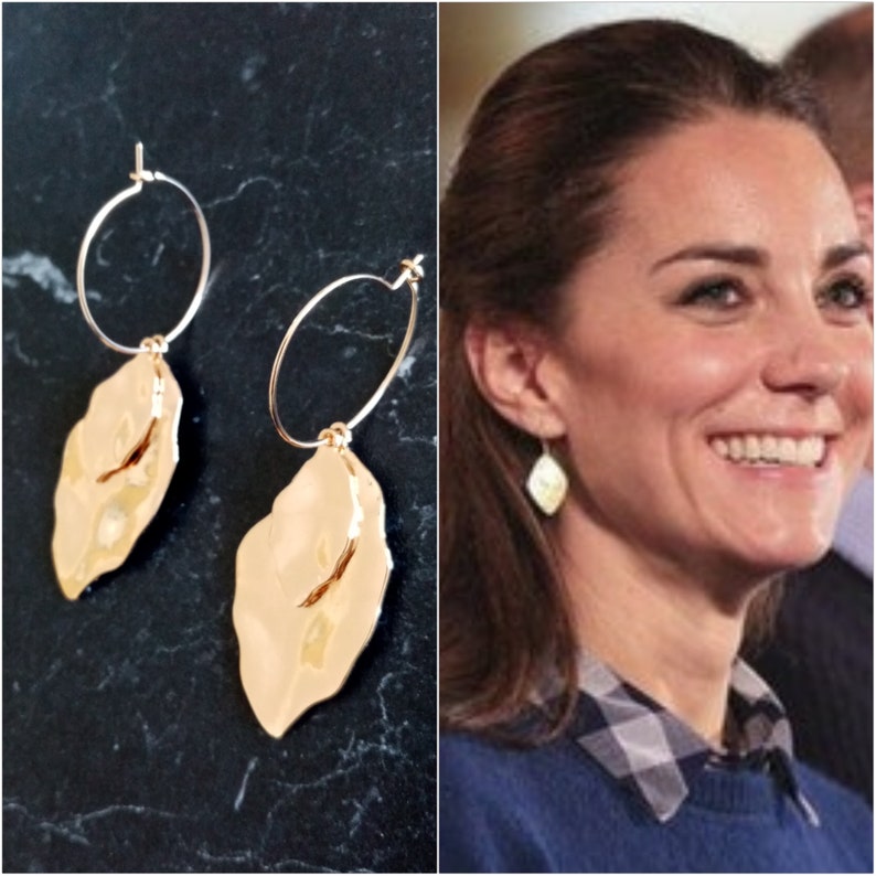 Kate Middleton Gold Earrings Flowers Leaves Minimal Elegant Pendants ...