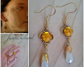 Earrings pendant anna bolena the Tudors orange pearl vintage renaissance gift