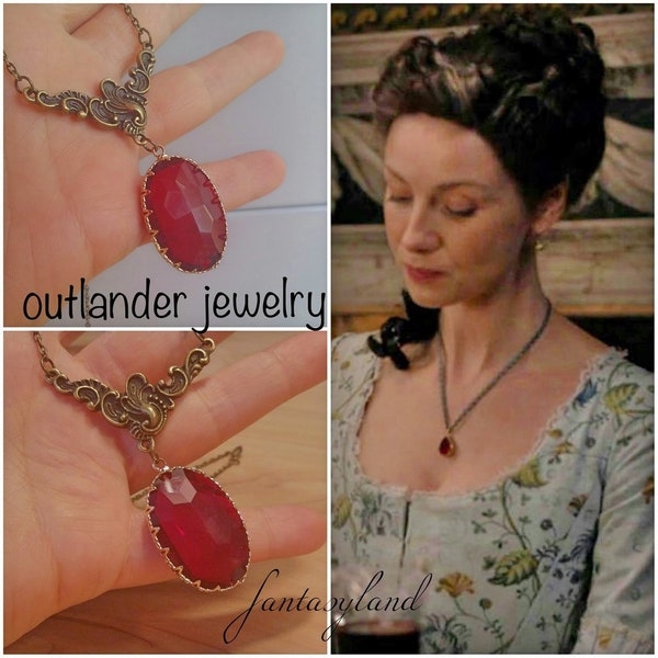 collier outlander Claire rubis rouge pendentif cadeau Jaime amour vintage