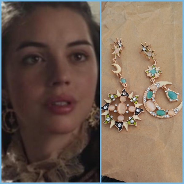 Pendant earrings reign Mary Stuart gift sun moon crystals amulet love sun