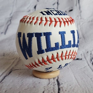 Newborn Birth Stats Embroidered Baseball with Stand