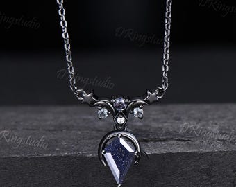 Colar gótico preto galáxia azul arenito colar único nebulosa lua estrela casamento colar preto ouro azul goldstone charme pingente proposta presente