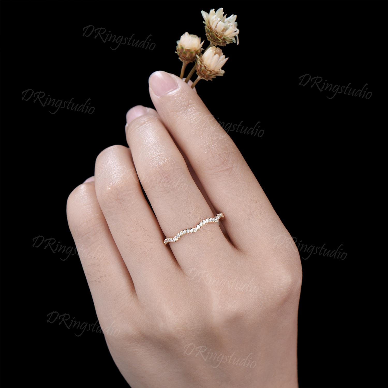 Half Eternity Moissanite Wedding Band Dainty Wave Ring Stackable ...