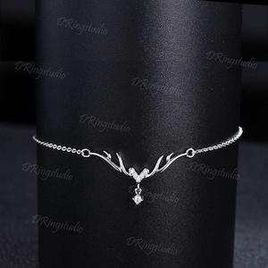 Dainty Rose Gold Christmas Reindeer Bracelet Unique Moissanite Diamond Wedding Bracelet Winter Season Bracelet Antler Jewelry Christmas Gift