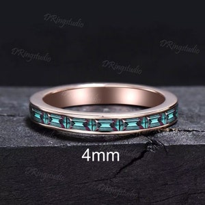 4mm/5mm/6mm Mens Baguette Alexandrite Wedding Band 14K Rose/Black Gold Color-Change Alexandrite Brushed Band Pave Set Half Eternity Band Men