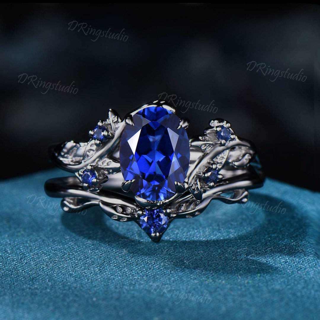 Nature Inspired Oval Cut Blue Sapphire Engagement Ring