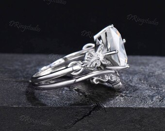 Butterfly Engagement Ring Set Princess Moissanite