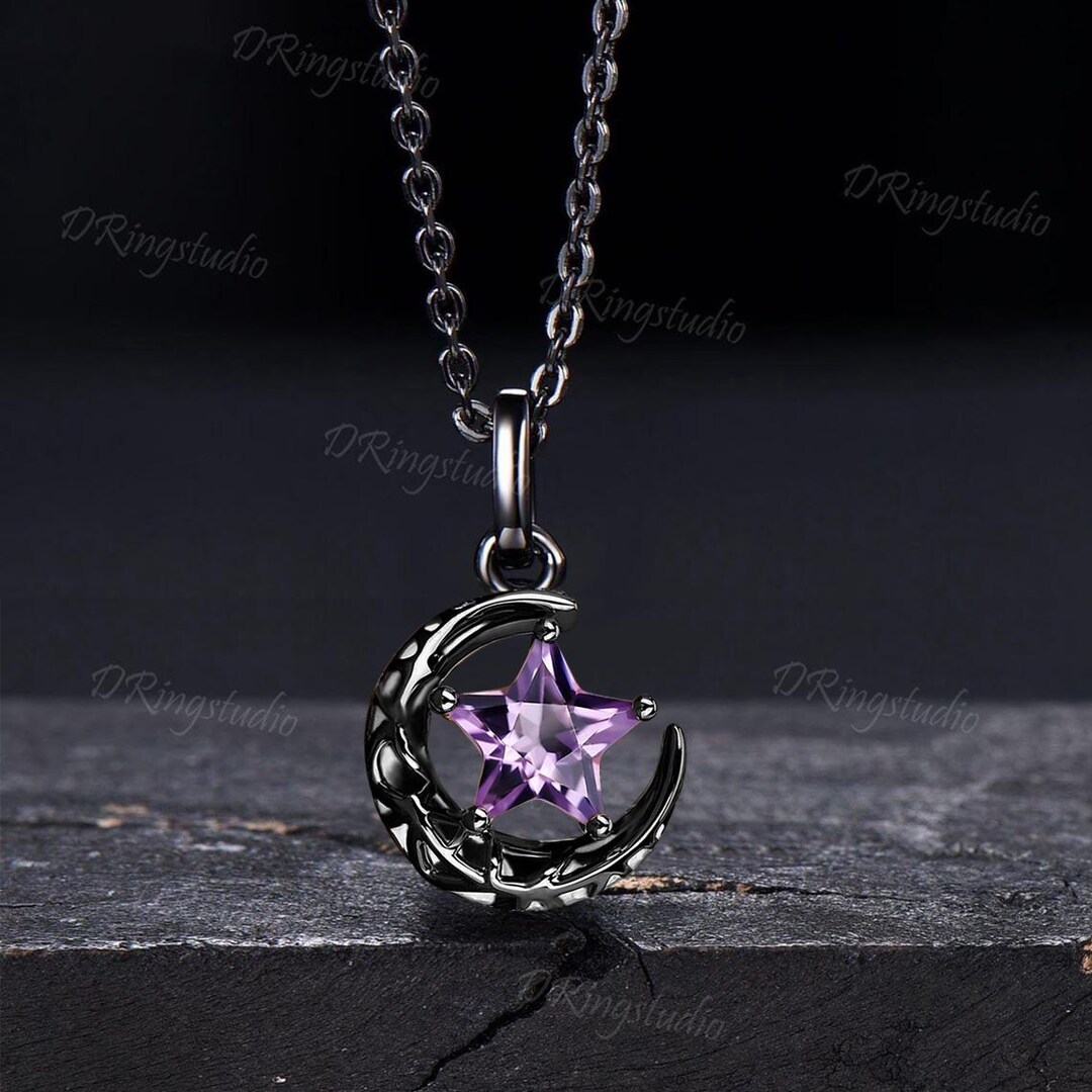 ユニークな星型天然アメジストペンダントネックレス ゴシックブラック