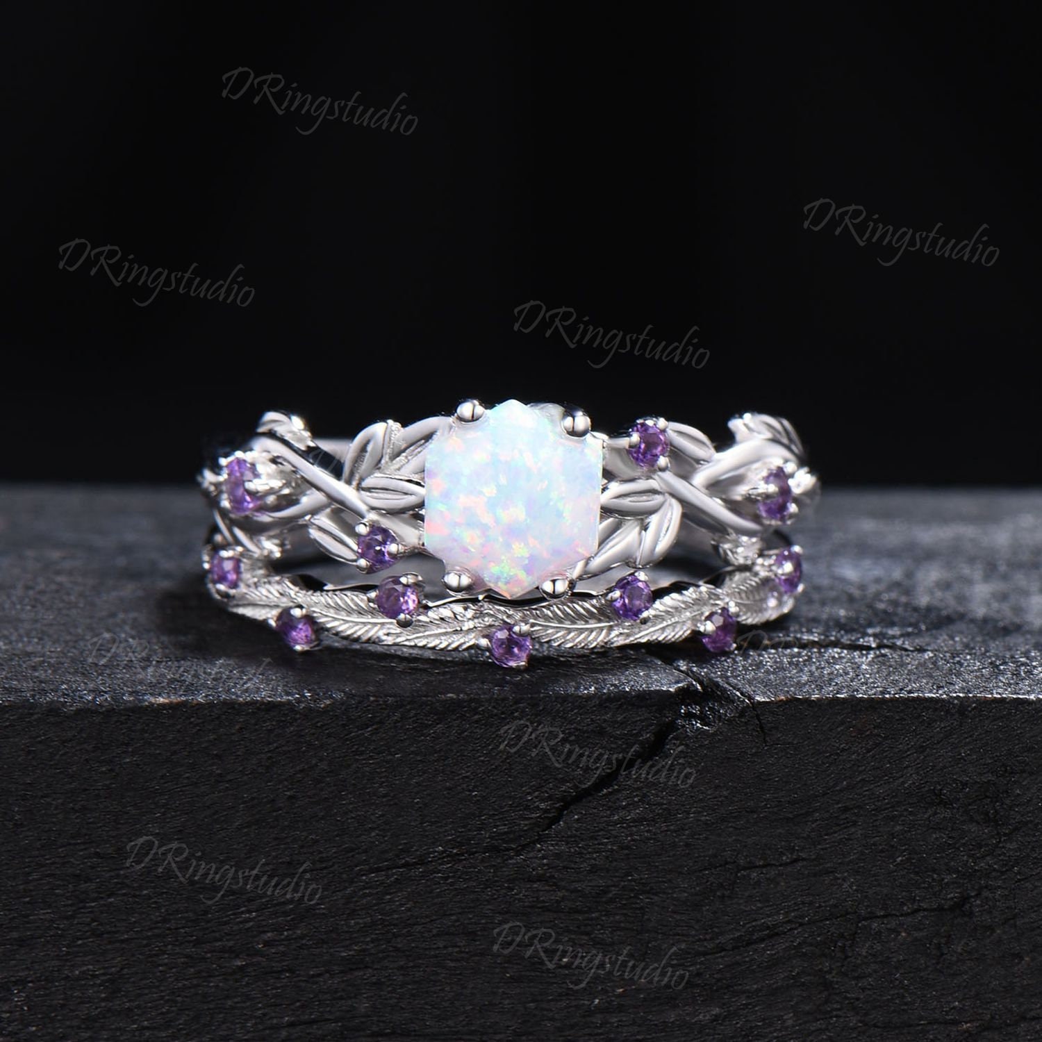 Twig Leaf Opal Ring
