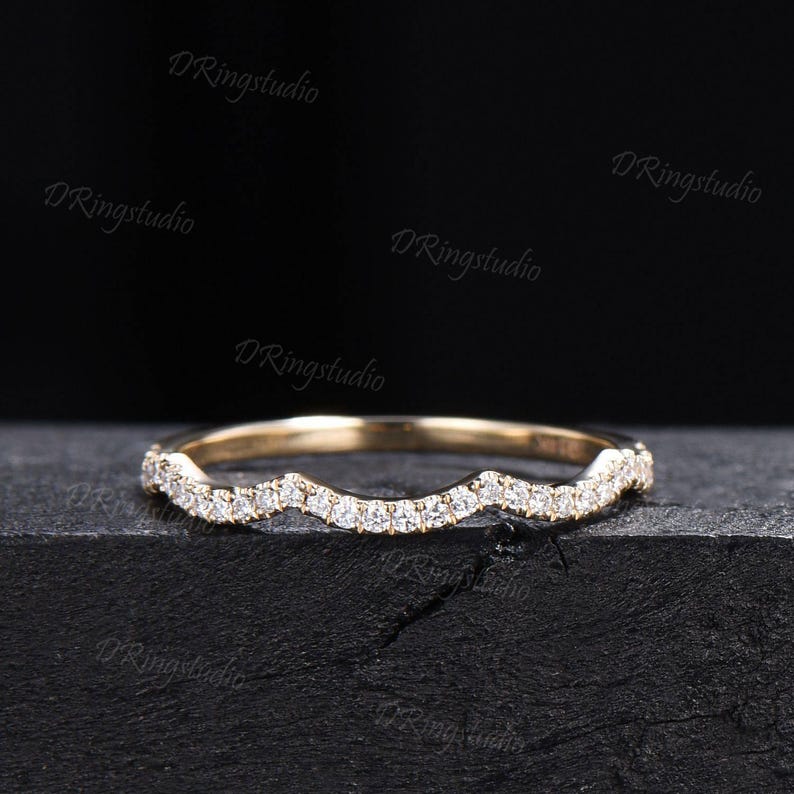 Half Eternity Moissanite Wedding Band Dainty Wave Ring Stackable ...
