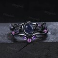 Black Moon Star Galaxy Nebula Ring Nature Inspired Leaf Blue Sandstone Engagement Ring Black Gold Amethyst Promise Bridal Set Proposal Gift