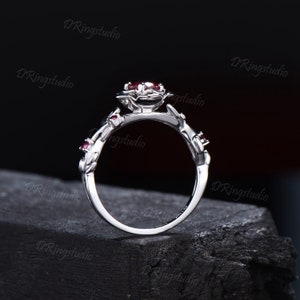 5mm Round Ruby Engagement Ring 14K Yellow Gold Twig Leaf Rose Flower ...