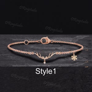 Dainty Rose Gold Christmas Reindeer Bracelet Christmas Moissanite Bracelet Cute Snowflake Snowman Necklace Winter Pendant Gift for Friends
