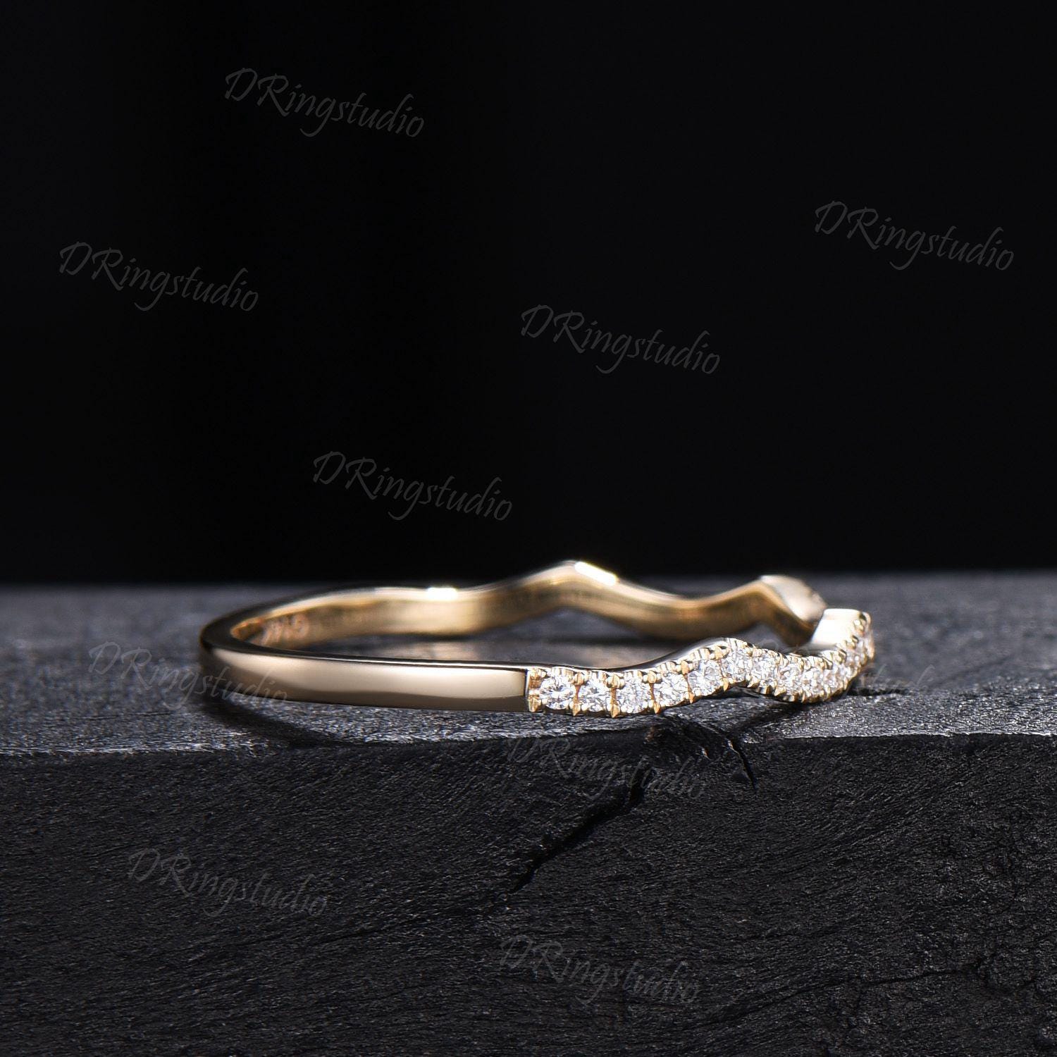 Half Eternity Moissanite Wedding Band Dainty Wave Ring Stackable ...