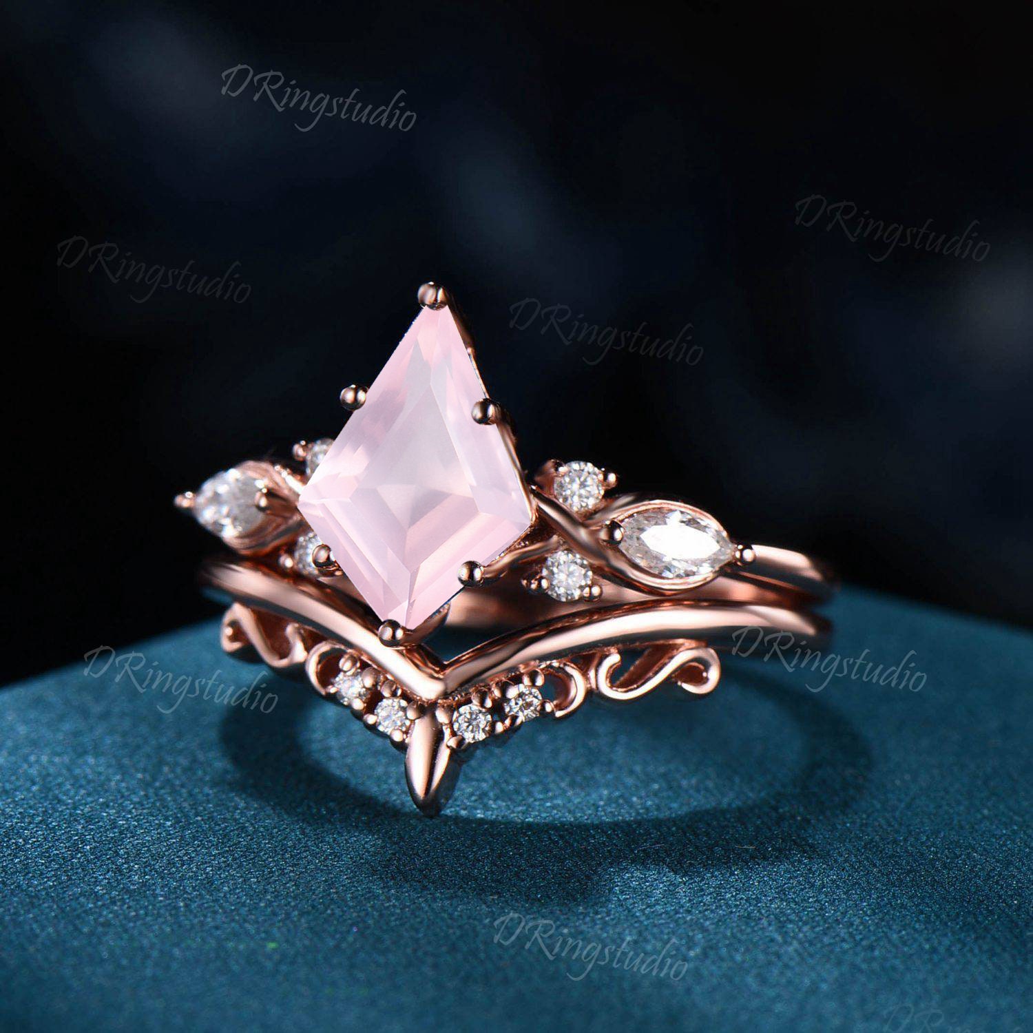 Rose Quartz Ring Gold Sterling Silver Stacking Band Pink Rose