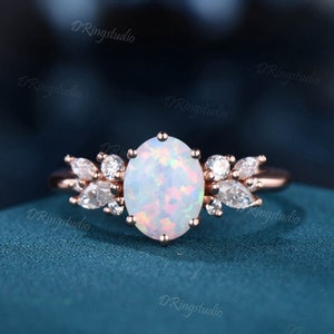 White Opal Engagement Ring Opal Jewelry Dainty Ring Minimalist Crystal Statement Ring Rose Gold Stacking Ring Girlfriend Wedding Gift Women