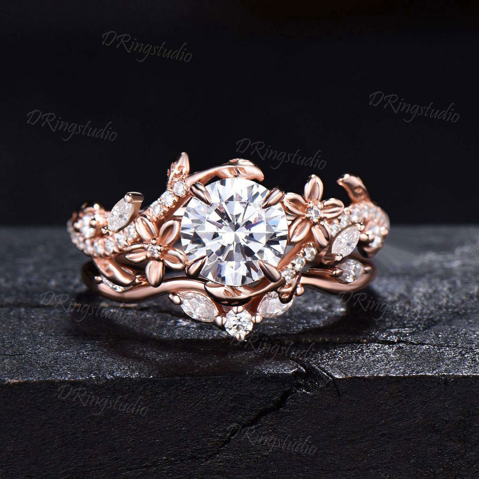 Leaf Moissanite Bridal Ring Set