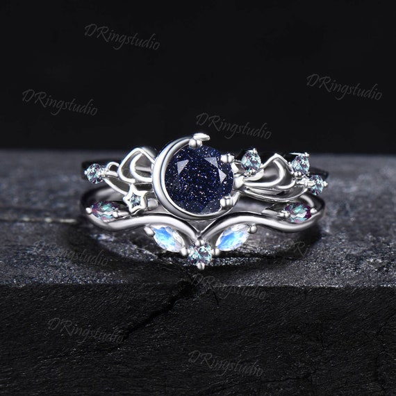 【BLUE MOON STONE】リング Queen Water Drop Blue Sheen Moonstone Ring with Full Pavé Halo