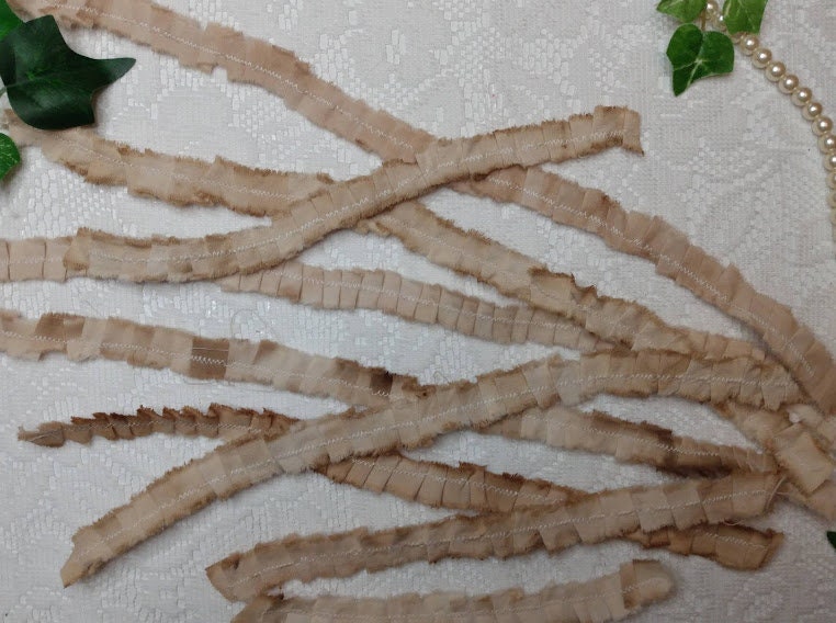 Small Fabric Ruffles Coffee Dyed, Small Coffee Dyed Fabric Ruffles for Journals